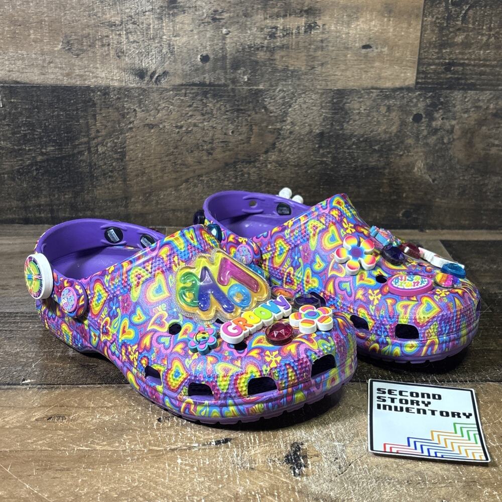 Lisa Frank Crocs Clogs Purple Butterfly Rainbow W5 M3 Jibbitz Charms Groovy